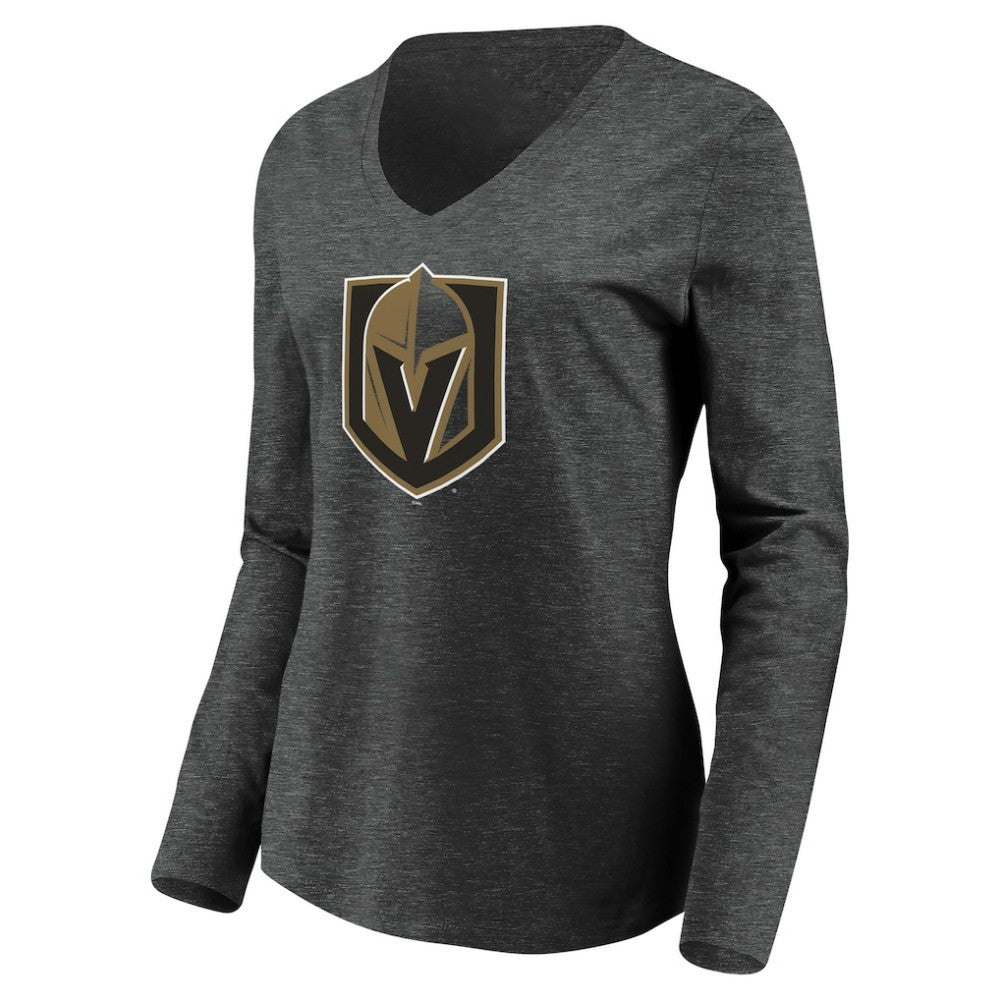 Vegas Golden Knights Women's Primary Logo V-Neck Long Sleeve T-Shirt - Charcoal | US 200131919