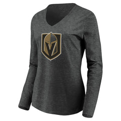 Vegas Golden Knights Women's Primary Logo V-Neck Long Sleeve T-Shirt - Charcoal | US 200131919