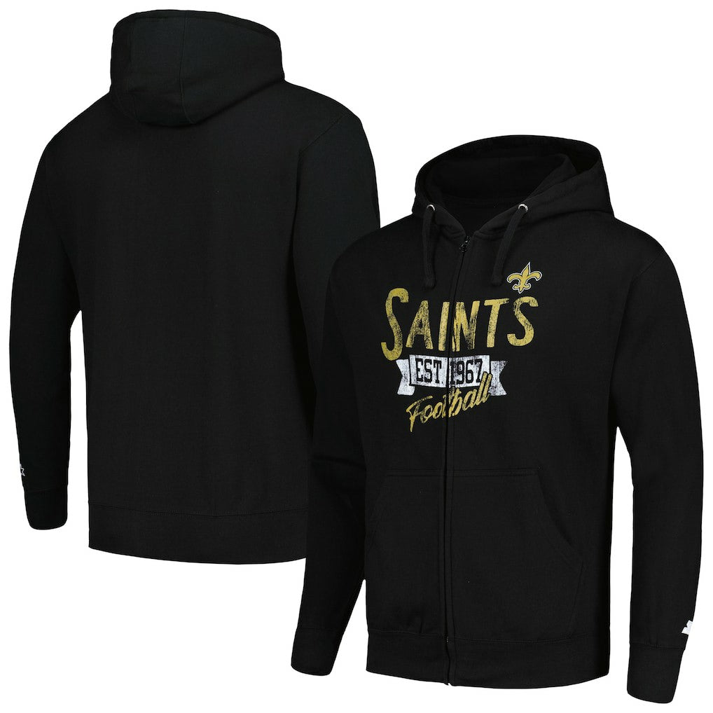 New Orleans Saints Starter Domestic Post Season Full-Zip Hoodie - Black Hoodies