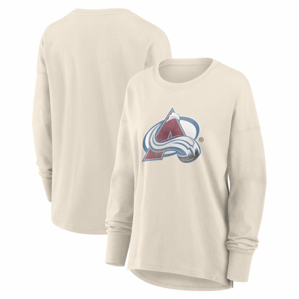 Colorado Avalanche Fanatics Women's Distressed Logo Long Sleeve T-Shirt - Cream | US 2001323623