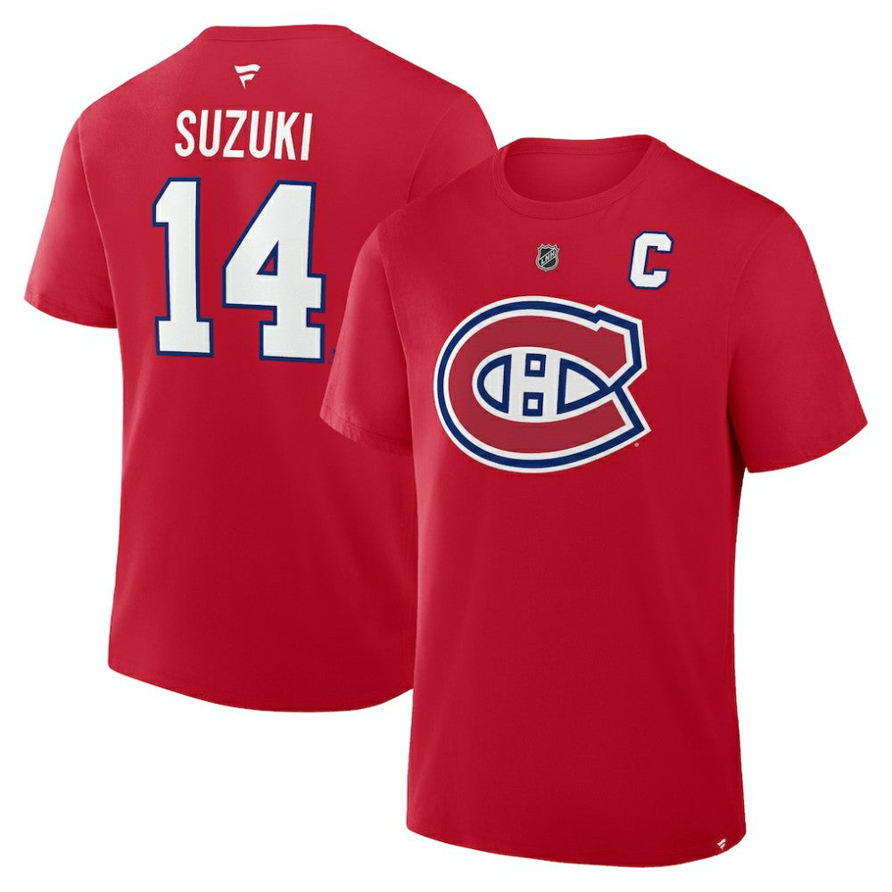 Nick Suzuki Montreal Canadiens Fanatics Authentic Stack Name & Number T-Shirt - Red | US 2001342075