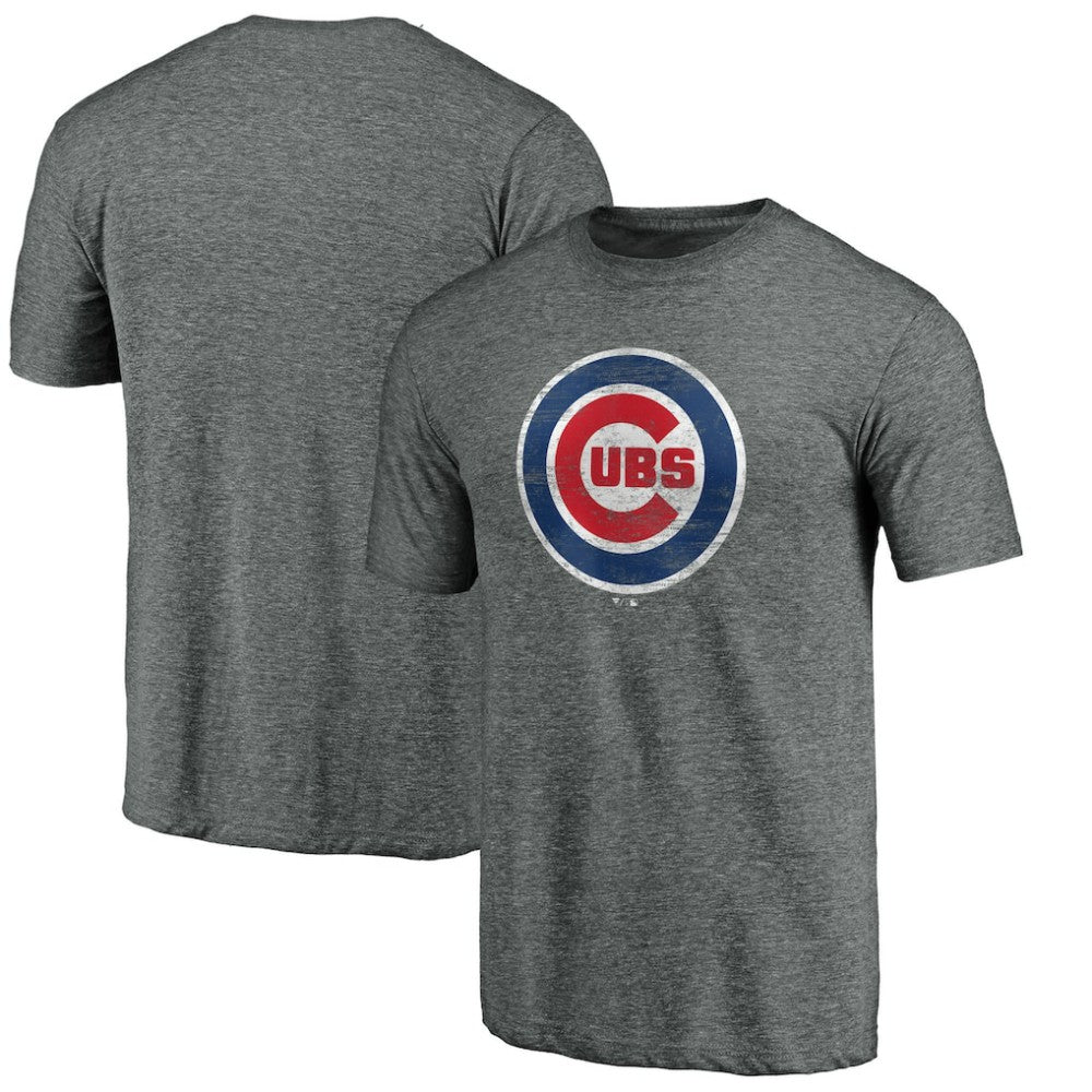 Chicago Cubs Official Logo Tri-Blend T-Shirt - Heather Gray T-shirts