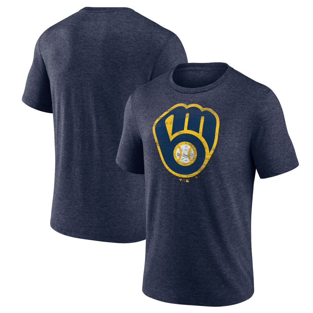 Milwaukee Brewers Official Logo Tri-Blend T-Shirt - Heather Navy T-shirts