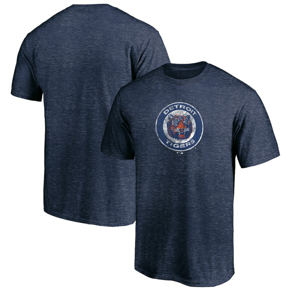 Detroit Tigers Cooperstown Collection Throwback Logo Tri-Blend T-Shirt - Heather Navy T-shirts