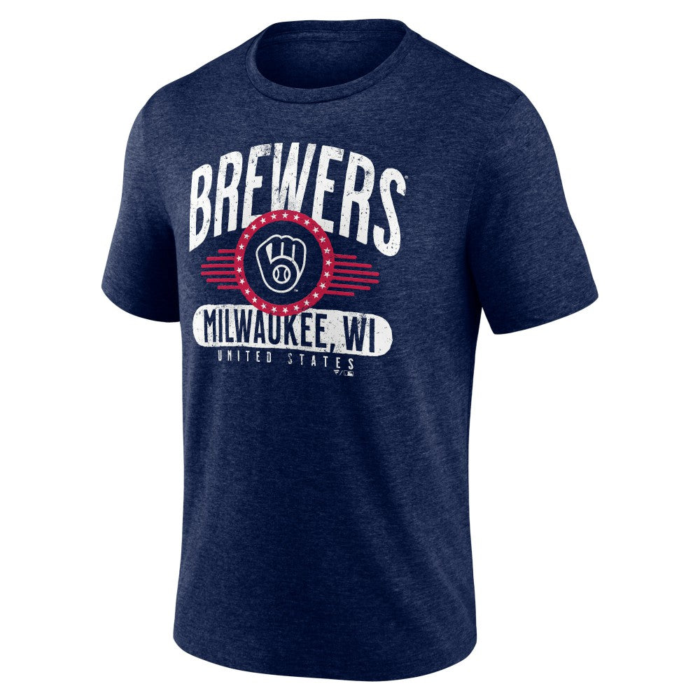 Milwaukee Brewers Badge of Honor Tri-Blend T-Shirt - Heather Navy T-shirts