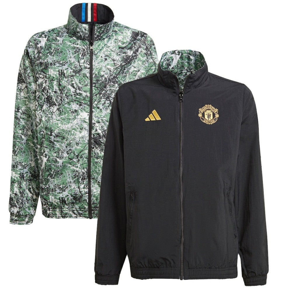 Manchester United x Stone Roses Originals Youth 2023/24 Reversible Anthem Full-Zip Jacket Black - Adidas on sale