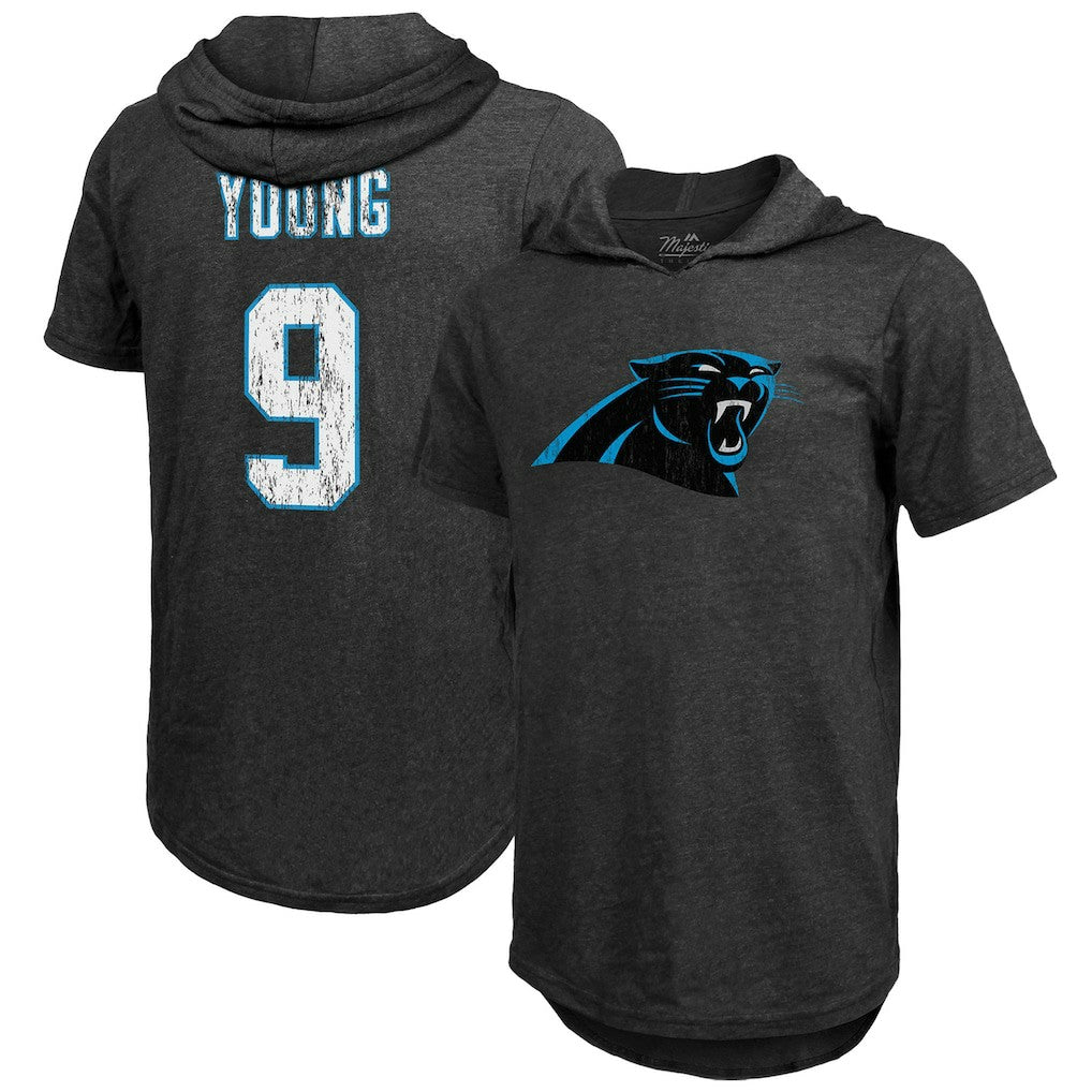 Bryce Young Carolina Panthers Majestic Threads Player Name & Number Tri-Blend Slim Fit Hoodie T-Shirt - Black Hoodies