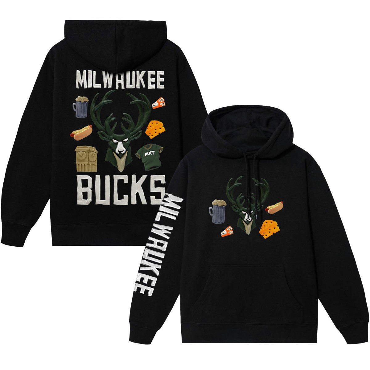 Milwaukee Bucks NBA x MARKET Unisex Claymation Pullover Hoodie Black