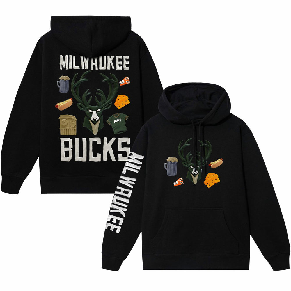Milwaukee Bucks NBA x MARKET Unisex Claymation Pullover Hoodie Black
