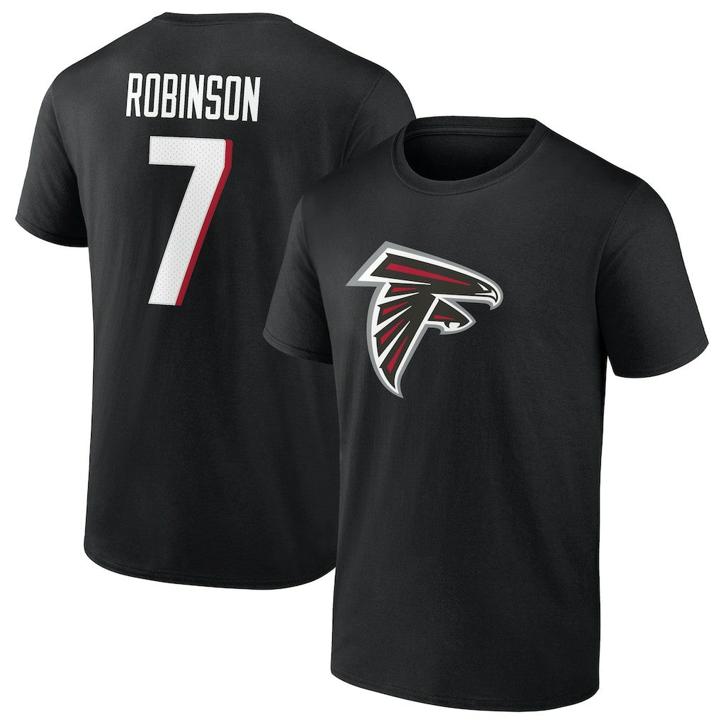Bijan Robinson Atlanta Falcons Icon Name & Number T-Shirt - Black T-shirts