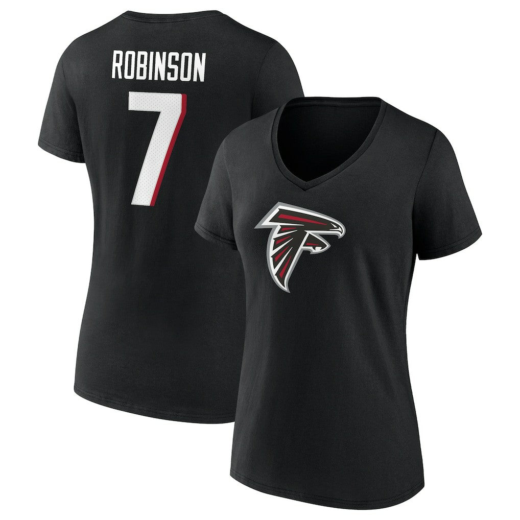 Bijan Robinson Atlanta Falcons Women's Icon Name & Number V-Neck T-Shirt - Black T-shirts