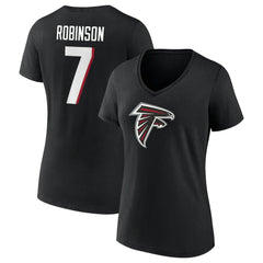 Bijan Robinson Atlanta Falcons Women's Icon Name & Number V-Neck T-Shirt - Black T-shirts