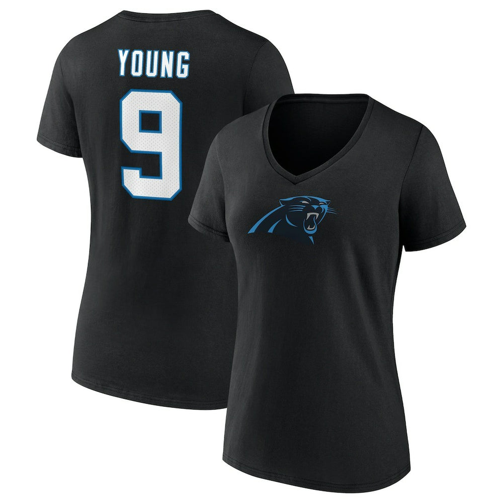 Bryce Young Carolina Panthers Women's Icon Name & Number V-Neck T-Shirt - Black T-shirts