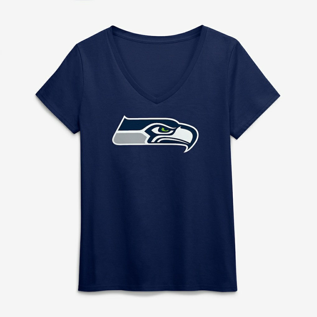 Seattle Seahawks Logo Athletic Women's Primary Logo V-Neck T-Shirt - College Navy T-shirts