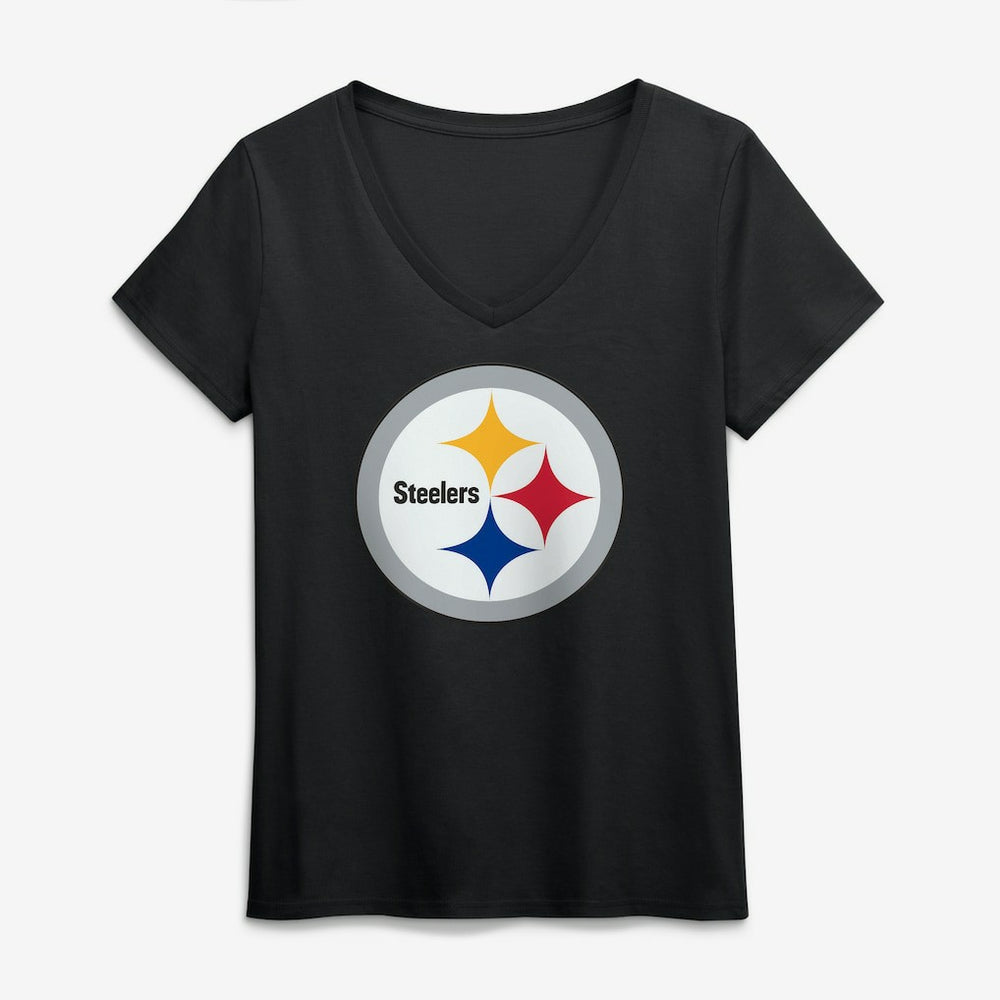 Pittsburgh Steelers Logo Athletic Women's Primary Logo V-Neck T-Shirt - Black T-shirts