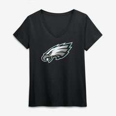 Philadelphia Eagles Logo Athletic Women's Primary Logo V-Neck T-Shirt - Black T-shirts