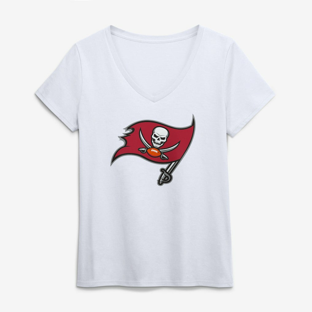 Tampa Bay Buccaneers Logo Athletic Women's Primary Logo V-Neck T-Shirt - White T-shirts
