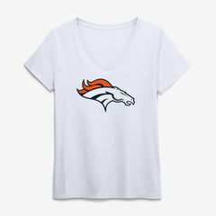 Denver Broncos Logo Athletic Women's Primary Logo V-Neck T-Shirt - White T-shirts