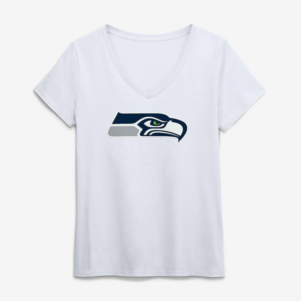 Seattle Seahawks Logo Athletic Women's Primary Logo V-Neck T-Shirt - White T-shirts