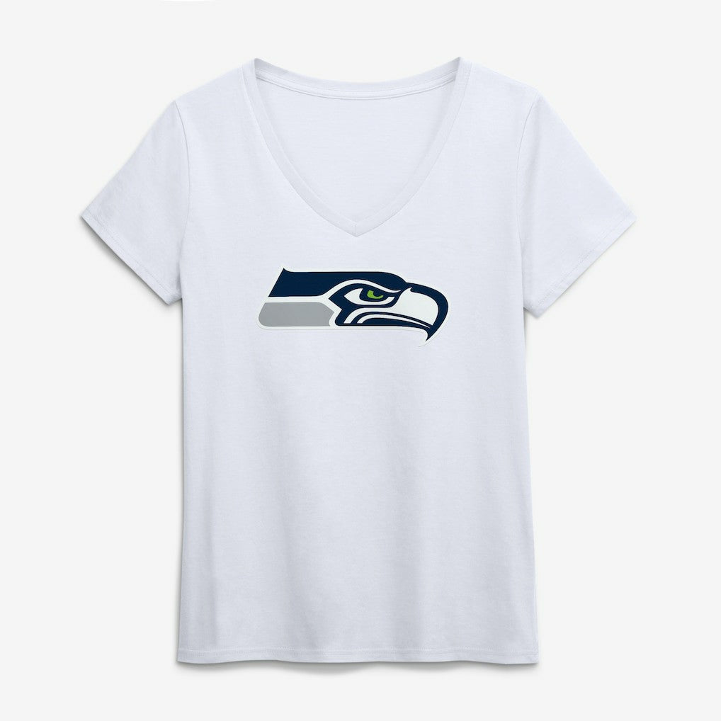 Seattle Seahawks Logo Athletic Women's Primary Logo V-Neck T-Shirt - White T-shirts