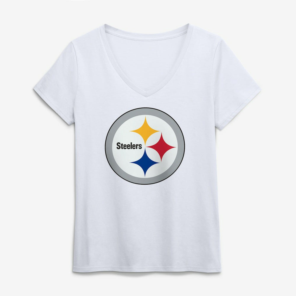 Pittsburgh Steelers Logo Athletic Women's Primary Logo V-Neck T-Shirt - White T-shirts