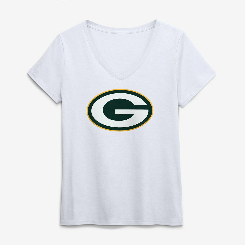 Green Bay Packers Logo Athletic Women's Primary Logo V-Neck T-Shirt - White T-shirts