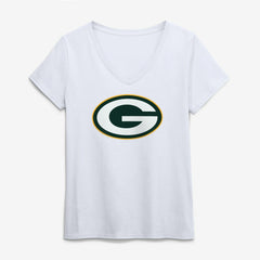Green Bay Packers Logo Athletic Women's Primary Logo V-Neck T-Shirt - White T-shirts