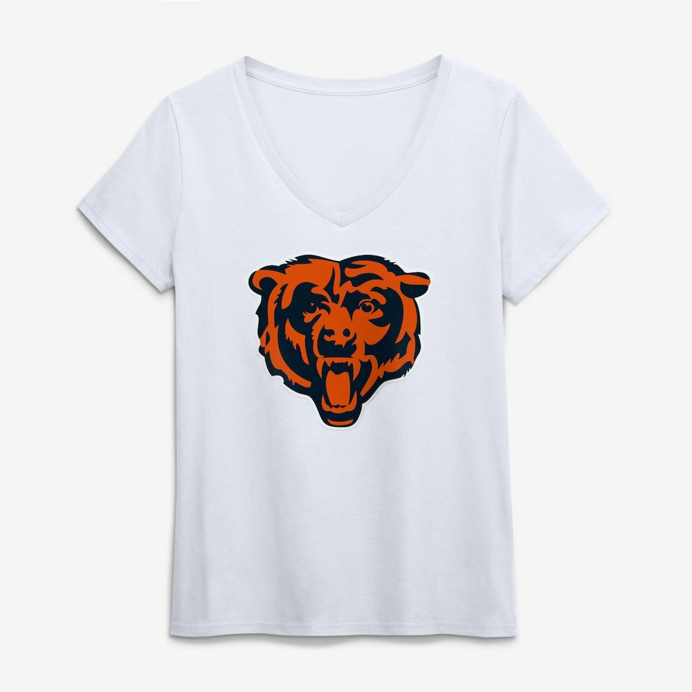 Chicago Bears Logo Athletic Women's Primary Logo V-Neck T-Shirt - White T-shirts