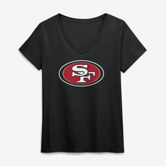 San Francisco 49ers Logo Athletic Women's Primary Logo V-Neck T-Shirt - Black T-shirts