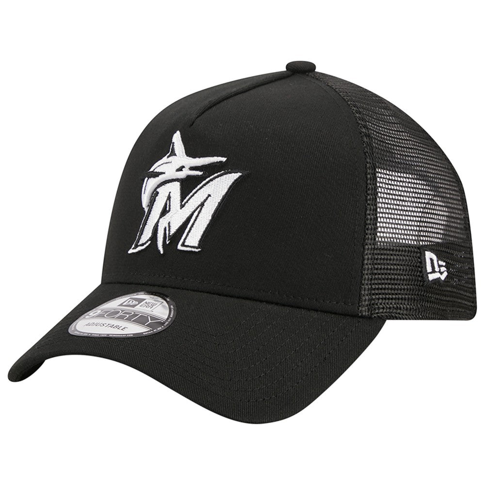 Miami Marlins New Era A-Frame 9FORTY Trucker Adjustable Hat - Black Hats