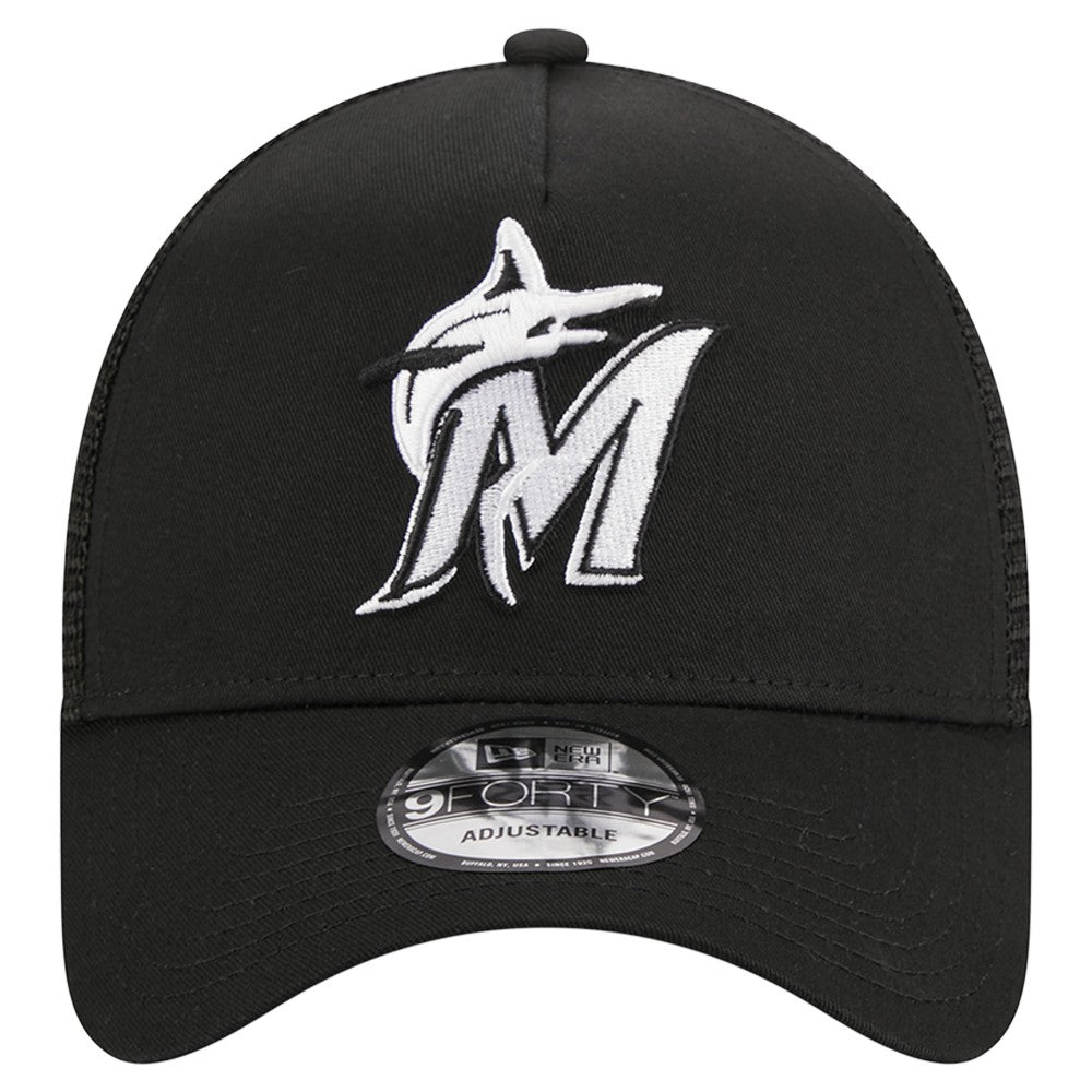 Miami Marlins New Era A-Frame 9FORTY Trucker Adjustable Hat - Black Hats