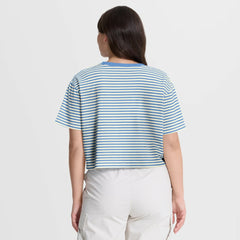 Chicago Cubs Nike Women's Cooperstown Collection Striped Cropped T-Shirt - Light Blue/Cream T-shirts