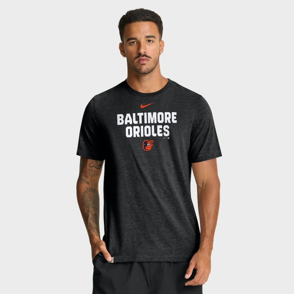 Baltimore Orioles Nike Stacked Tri-Blend T-Shirt - Heather Black T-shirts