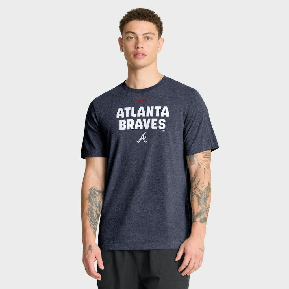 Atlanta Braves Nike Stacked Tri-Blend T-Shirt - Heather Navy T-shirts