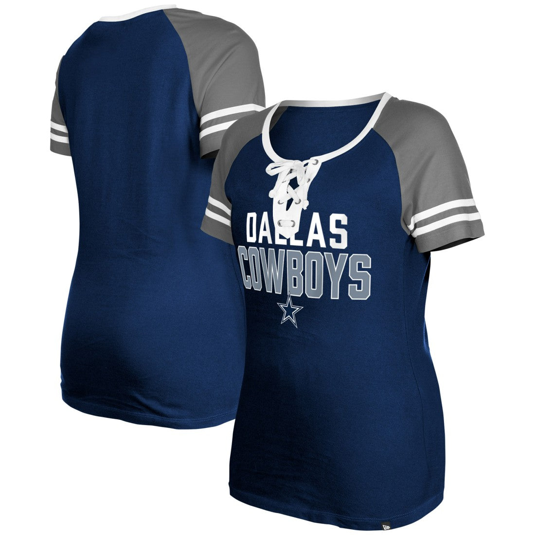 Dallas Cowboys New Era Women's Raglan Lace-Up T-Shirt - Navy T-shirts