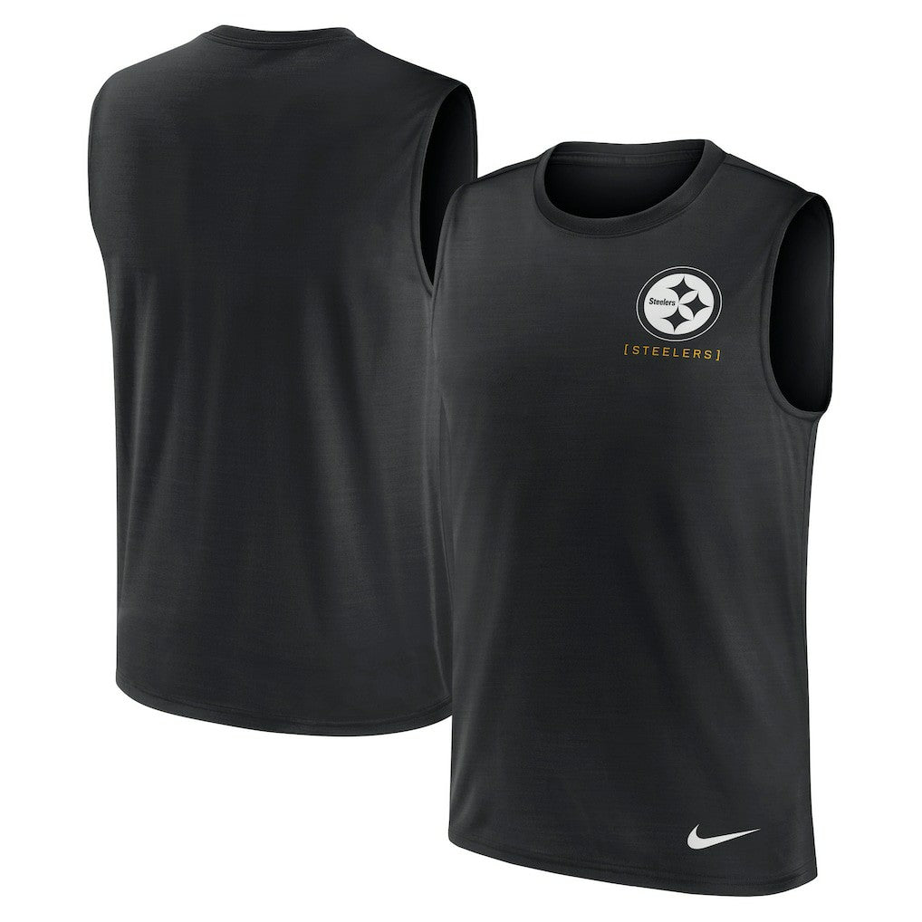 Pittsburgh Steelers Large Logo Lightweight Dri-FIT Muscle Tank Top - Black Tops