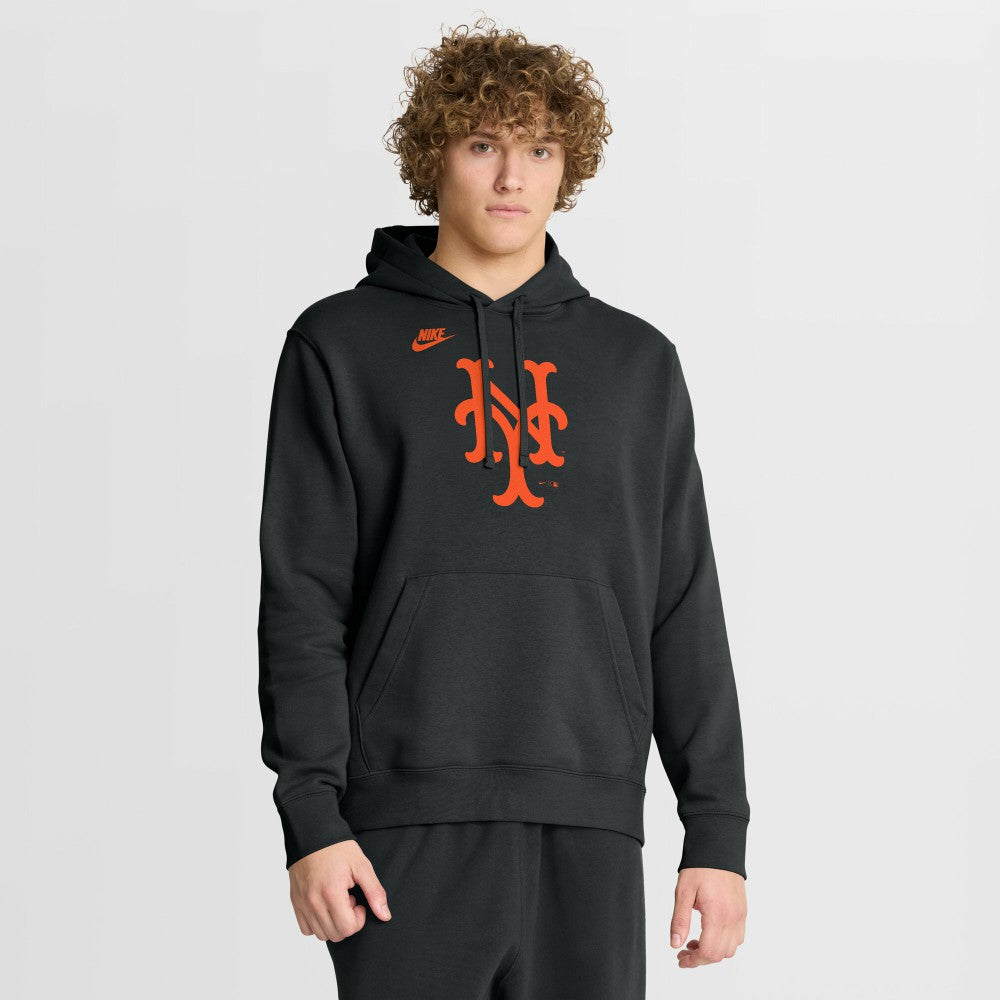 New York Mets Nike Cooperstown Collection Logo Club Hoodie - Black Hoodies