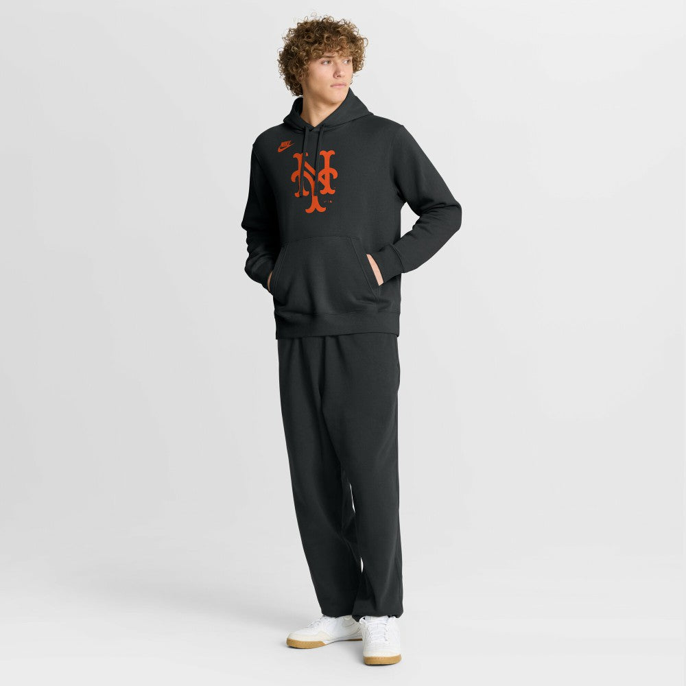 New York Mets Nike Cooperstown Collection Logo Club Hoodie - Black Hoodies