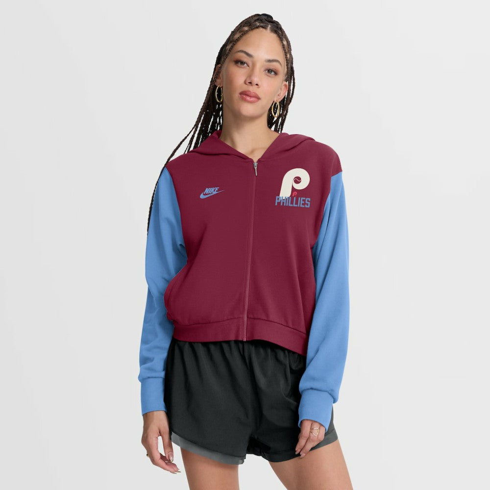 Philadelphia Phillies Nike Women's Cooperstown Collection Cropped Full-Zip Hoodie - Burgundy/Light Blue Hoodies