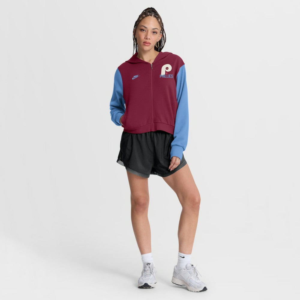 Philadelphia Phillies Nike Women's Cooperstown Collection Cropped Full-Zip Hoodie - Burgundy/Light Blue Hoodies