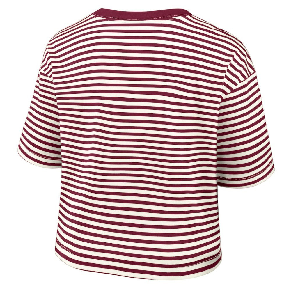 Philadelphia Phillies Nike Women's Cooperstown Collection Striped Cropped T-Shirt - Burgundy/Cream T-shirts