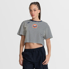 Houston Astros Nike Women's Cooperstown Collection Striped Cropped T-Shirt - Navy/Cream T-shirts