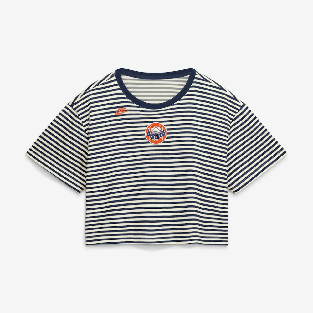 Houston Astros Nike Women's Cooperstown Collection Striped Cropped T-Shirt - Navy/Cream T-shirts