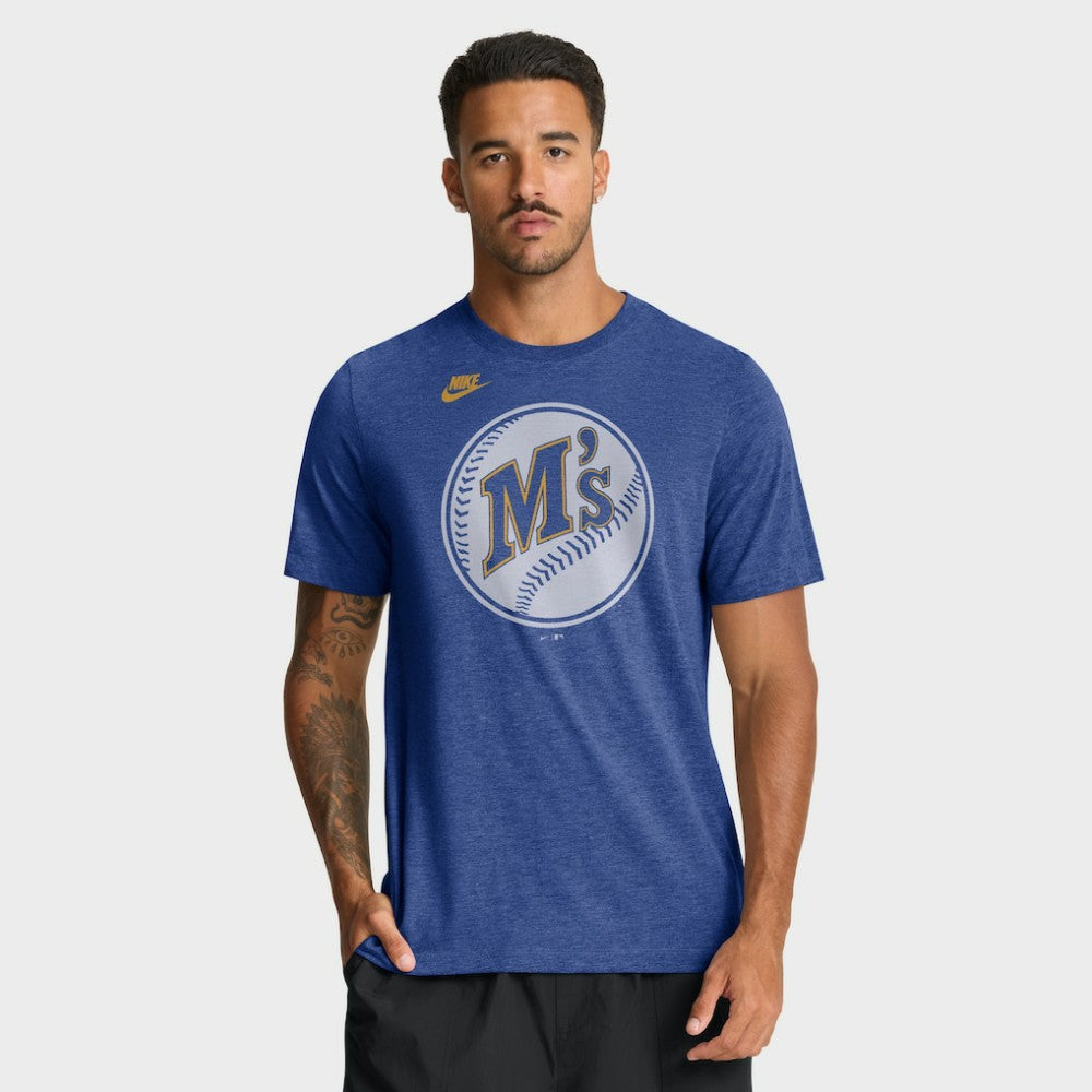 Seattle Mariners Nike Cooperstown Logo Tri-Blend T-Shirt - Heather Royal T-shirts