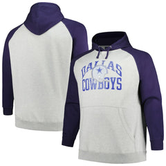 Dallas Cowboys Profile Big & Tall Favorite Arch Throwback Raglan Pullover Hoodie - Heather Gray/Navy Hoodies