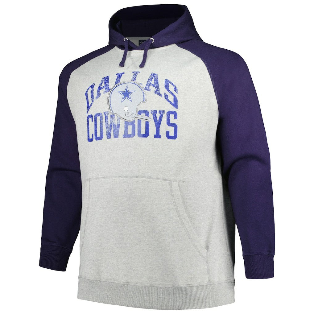 Dallas Cowboys Profile Big & Tall Favorite Arch Throwback Raglan Pullover Hoodie - Heather Gray/Navy Hoodies