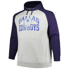 Dallas Cowboys Profile Big & Tall Favorite Arch Throwback Raglan Pullover Hoodie - Heather Gray/Navy Hoodies