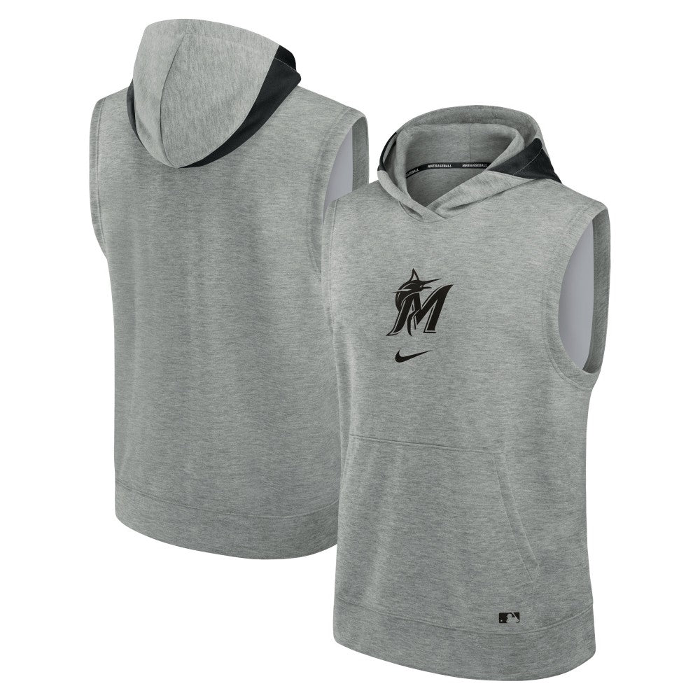 Miami Marlins Nike Authentic Collection Early Work Dri-FIT Sleeveless Hoodie - Heather Gray Hoodies