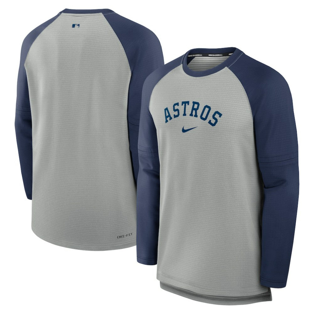 Houston Astros Nike Authentic Collection Game Time Raglan Performance Long Sleeve T-Shirt - Heather Gray/Navy T-shirts