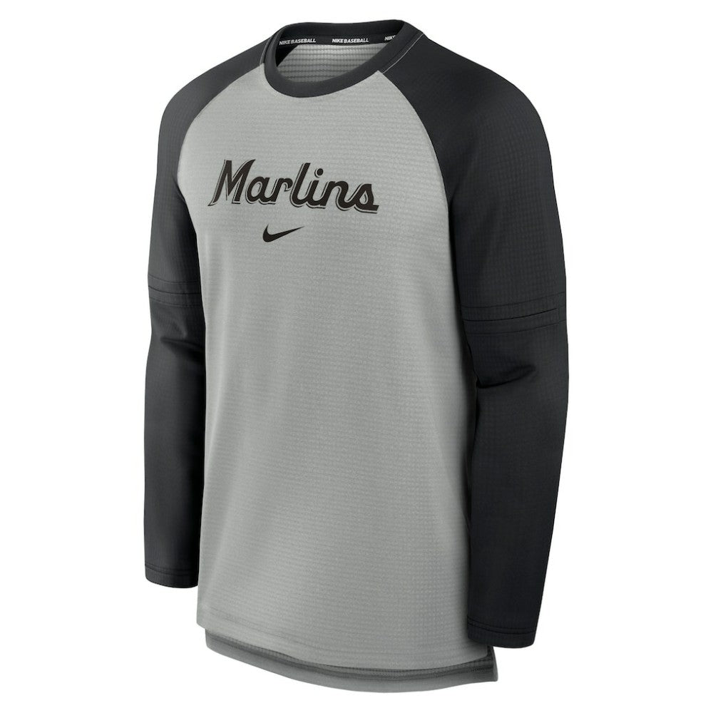 Miami Marlins Nike Authentic Collection Game Time Raglan Performance Long Sleeve T-Shirt - Heather Gray/Black T-shirts